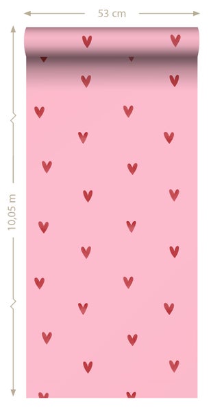 ESTAhome Tapete Herzchen Rosa und Rot - 50 x 900 cm - 131631