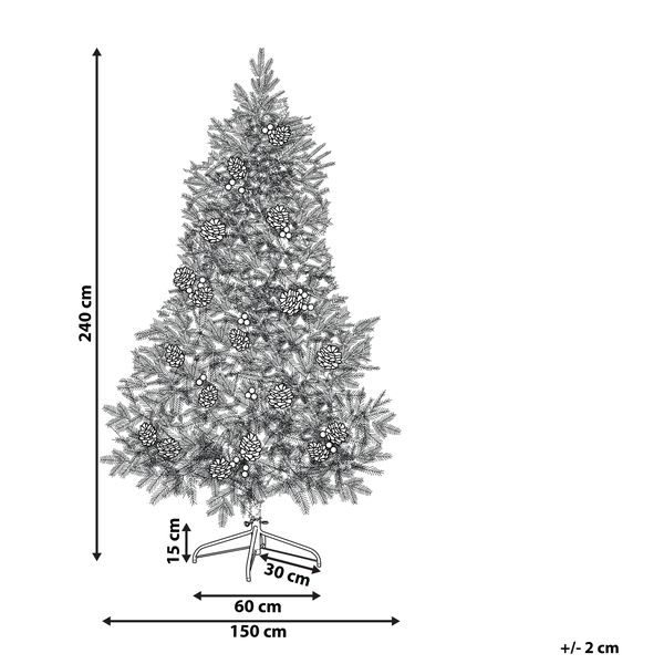 Abbildung eines künstlichen Weihnachtsbaums mit den Maßen 240 cm Höhe und 150 cm Durchmesser