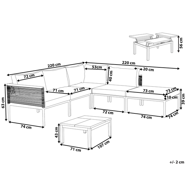 Garten Ecksofa mit Tisch 6-Sitzer FORANO Metall Grau