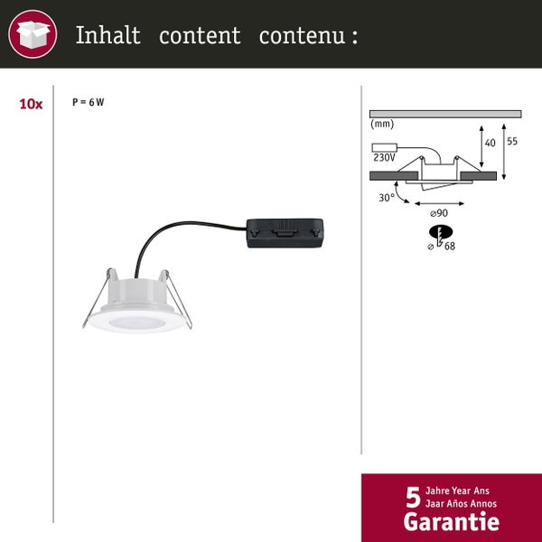 LED Einbauleuchte Calla Basisset schwenkbar IP65 rund 90mm 30° 10x6W 10x530lm 230V 4000K Weiß matt