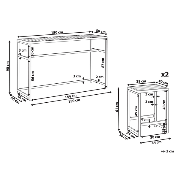 Gartenbar Set 2-Sitzer AVETRANA Metall Braun / Weiß