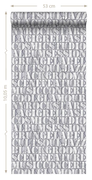 Origin Wallcoverings Tapete alte eiserne Druckbuchstaben Hellgrau - 53 cm x 10.05 m - 347594