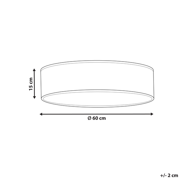 Abbildung der Abmessungen einer Deckenleuchte: Durchmesser 60 cm, Höhe 15 cm