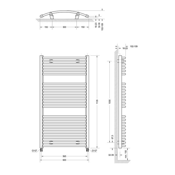 Badheizkörper Schulte Europa 1135x600 mm mattschwarz, EP281135 68