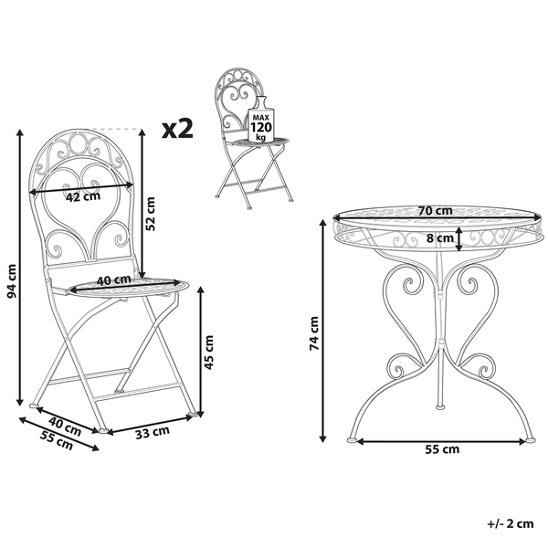 Bistro Set klappbar ALBINIA Metall Rosa