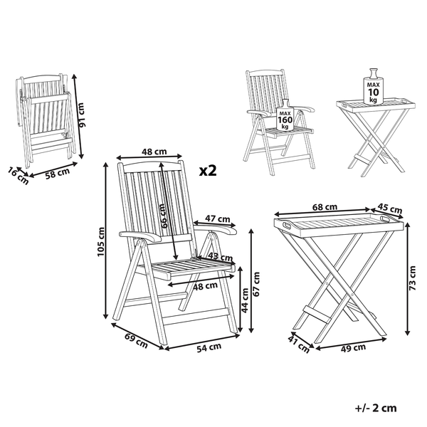 Bistro Set klappbar AMANTEA Akazienholz Dunkelbraun