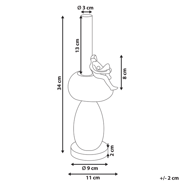 Maßzeichnung eines Dekorationspilzes mit Figur und Größenangaben