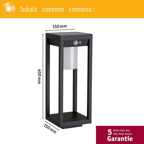 Solar LED Lichtobjekt Solar Marisol Bewegungsmelder IP44 3000K 350lm Schwarz