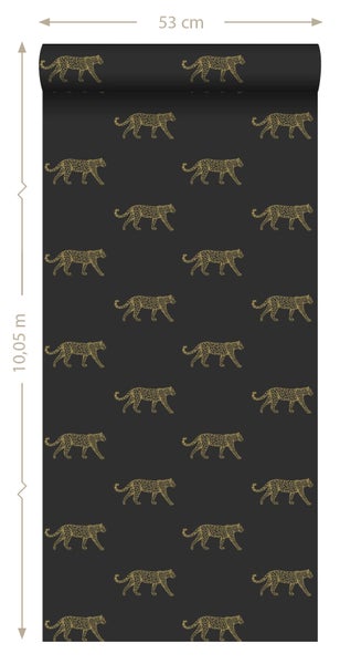 Origin Wallcoverings Tapete Panter Schwarz und Gold - 53 cm x 10.05 m - 347686