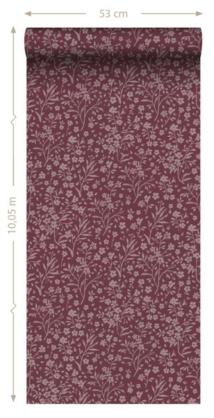 ESTAhome Tapete Blumen Aubergineviolett - 50 x 900 cm - 131132