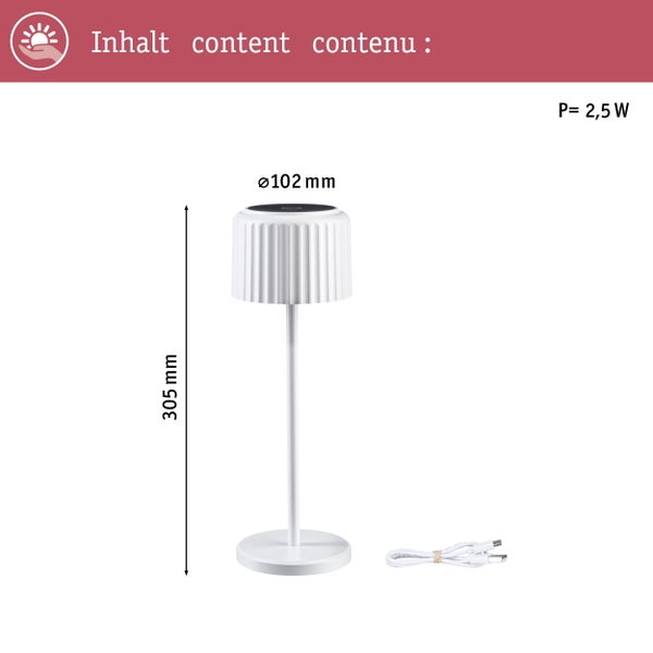 Solar Akkuleuchte Else IP44 dimmbar 2700K Weiß