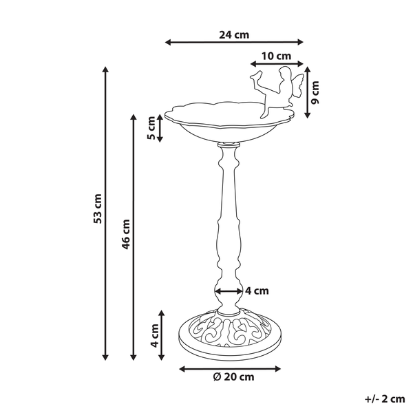 Abmessungen Vogeltränke mit Engel, 53 cm Höhe