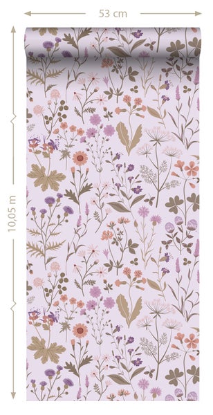 ESTAhome Tapete Feldblumen Violett - 53 cm x 10.05 m - 139756