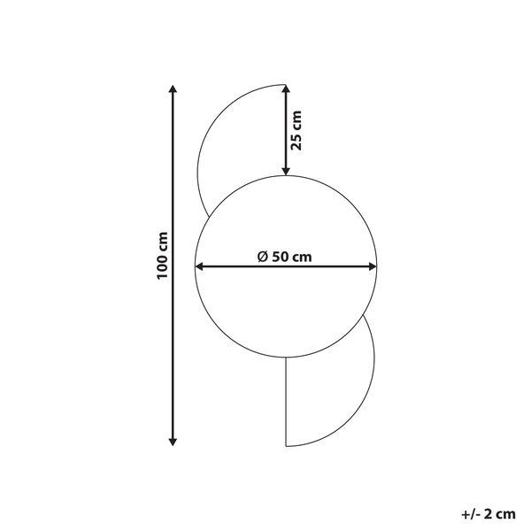 Maßzeichnung mit den Abmessungen: 100 cm Höhe, 50 cm Durchmesser und 25 cm Breite.