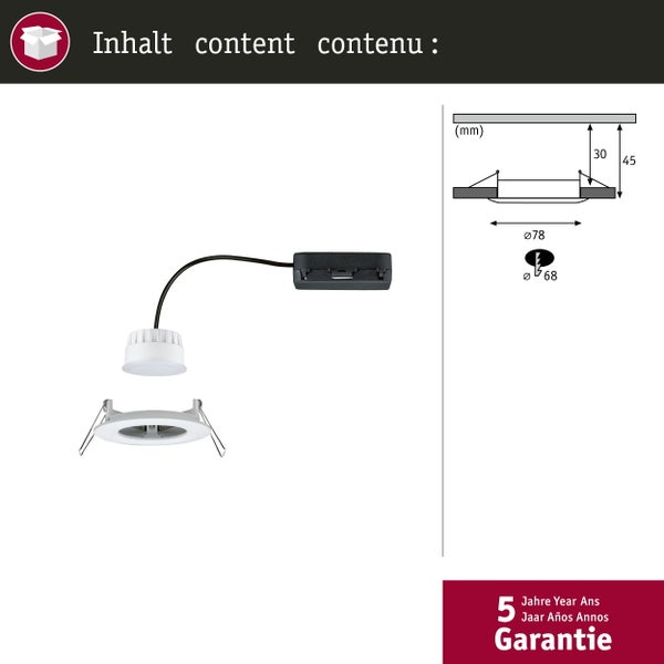 LED Einbauleuchte Nova Coin IP44 rund 78mm Tunable White 6W 530lm 230V Weiß matt Aluminium