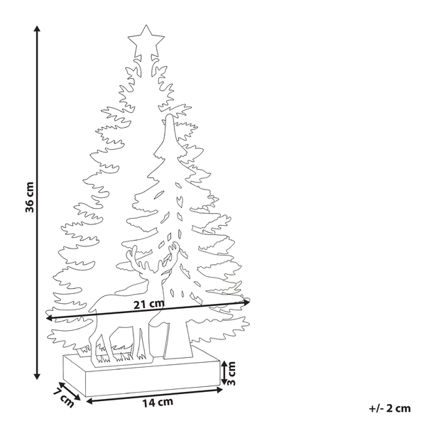 Abmessungen einer Weihnachtsdekoration mit Tannenbaum und Rentier
