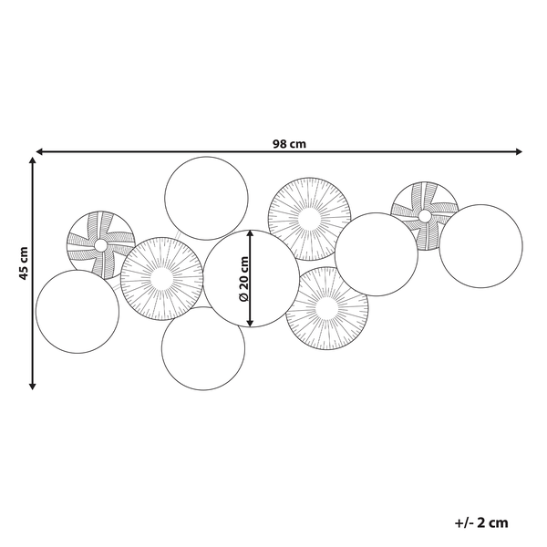 Skizze einer Wanddekoration mit kreisförmigen Elementen und Abmessungen