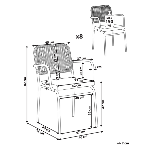 Set mit 8 Stühlen und Sitzkissen TACENO Metall Weiß