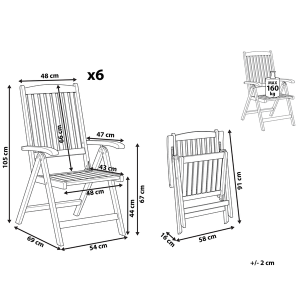 Gartenstuhl 6er Set JAVA Akazienholz Hellbraun
