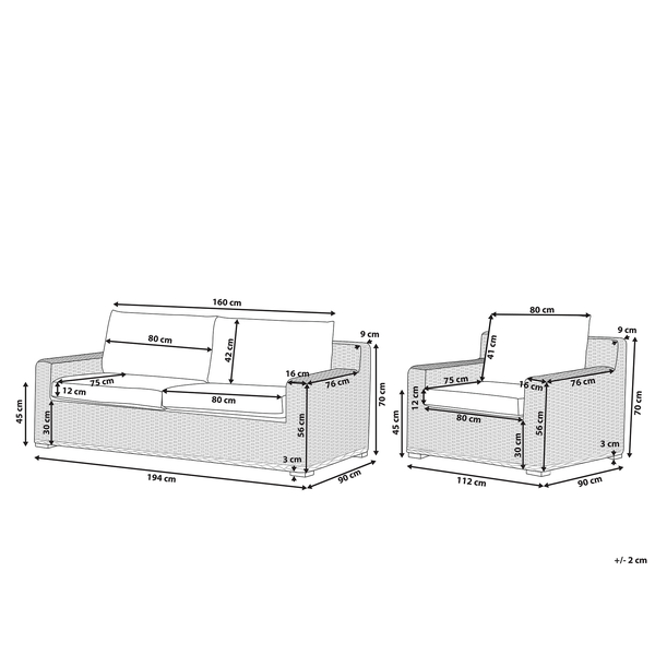 Gartensofa Set 4-Sitzer ARDEA Rattan Hellbraun