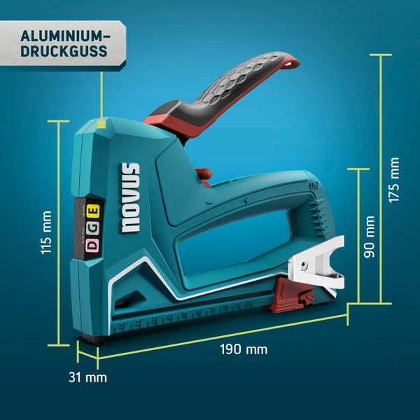 Novus Tools Handtacker J-51, Profi-Tacker aus Aluminium geeignet für Flachdrahtklammern 6-14 mm & Nägel 16mm 030-0450