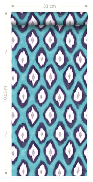 Origin Wallcoverings Tapete Ikat-Motiv Türkis - 53 cm x 10.05 m - 346917