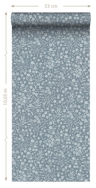 ESTAhome Tapete Blumen Graublau - 53 cm x 10.05 m - 139885