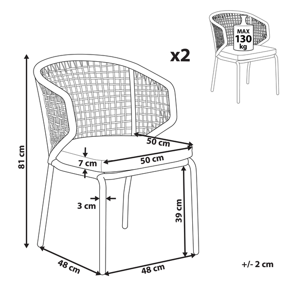 Set mit 2 Stühlen und Sitzkissen PALMI Metall Grau