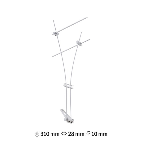 Seilsystem-Zubehör aus Metall, Höhe 310 Millimeter, Breite 28 Millimeter, Tiefe 10 Millimeter.