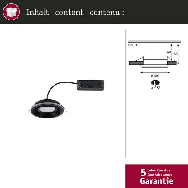 LED Einbauleuchte Sormus Einzelleuchte IP65 rund 100mm 4,8W / 1,5W 560lm / 180lm 230V 3000K Schwarz