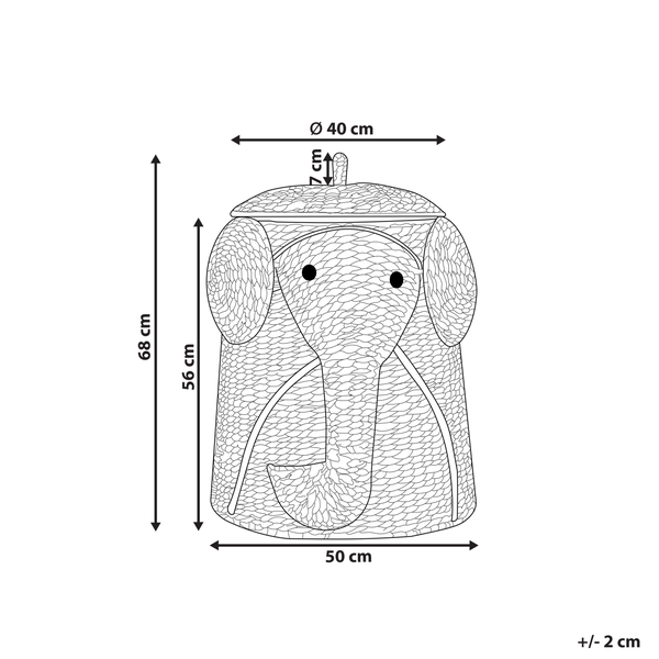 Abmessungen des Elefantenkorbs: 68 cm Höhe, 50 cm Breite, 40 cm Durchmesser