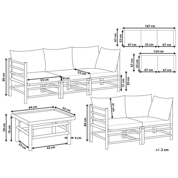 Lounge Set mit Tisch 5-Sitzer CERRETO Bambusholz Cremeweiß