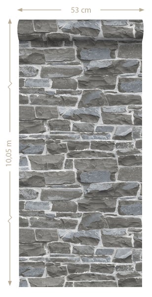 ESTAhome Tapete Stein-Optik Dunkelgrau - 53 cm x 10.05 m - 138521