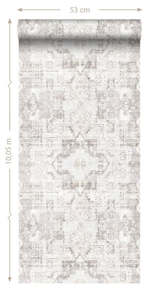 ESTAhome Tapete orientalisches Kelim-Patchwork Hellgrau - 53 cm x 10.05 m - 148654