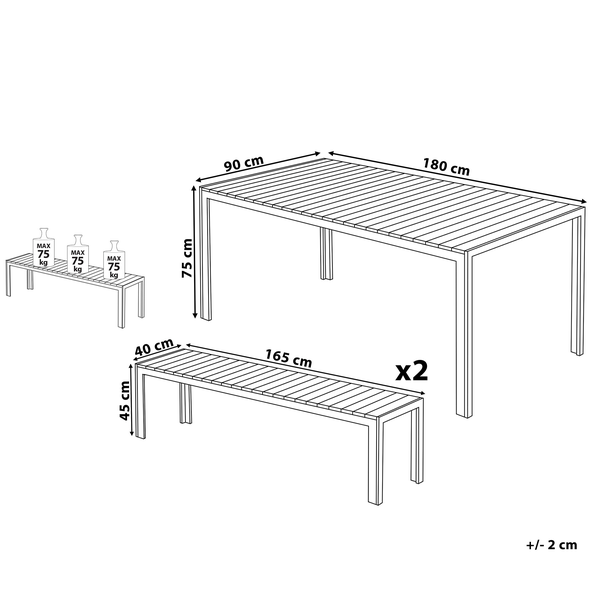 Gartenmöbel Set mit Bänken 6-Sitzer NARDO Schwarz / Silber
