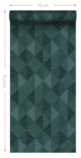 Esszimmer mit Esstisch, Stühlen und geometrischer Tapete für ein stilvolles Ambiente.