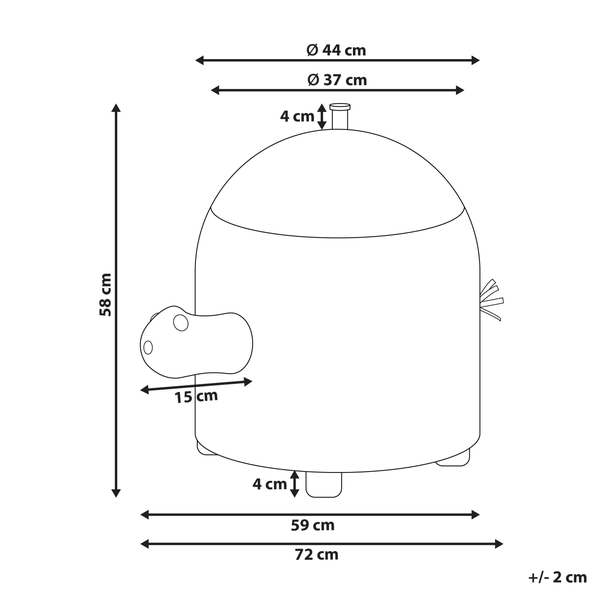 Abmessungen eines Aufbewahrungshockers in Form eines Nilpferds