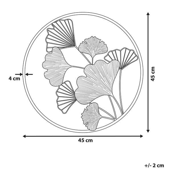 Gingko-Wanddekoration mit den Maßen 45 mal 45 Zentimeter und einer Tiefe von 4 Zentimetern.