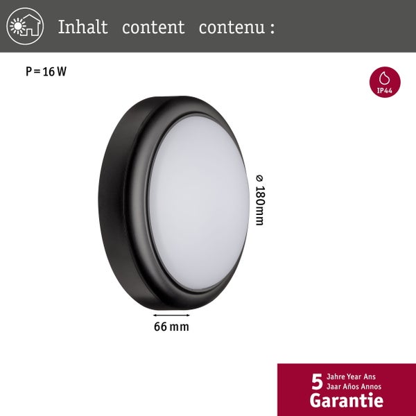 LED Außenwandleuchte IP44 180mm 3000K 15W 1050lm 230V Grau Kunststoff