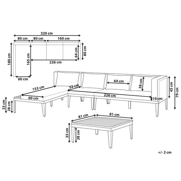 Garten Ecksofa mit Tisch 4-Sitzer BRACCIANO rechtsseitig zertifiziertes Akazienholz Hellbeige