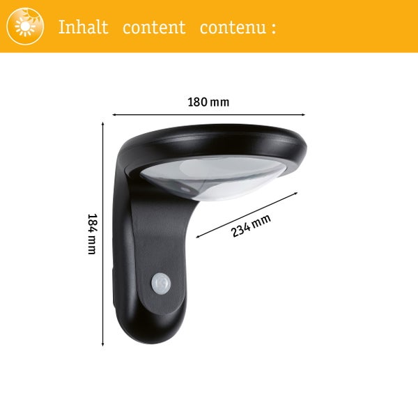 Solar LED Außenwandleuchte Diskola Dämmerungsgesteuerter Bewegungsmelder (IR) IP44 180x234mm 3000K 3,5W 400lm 3,7V Anthrazit Kunststoff