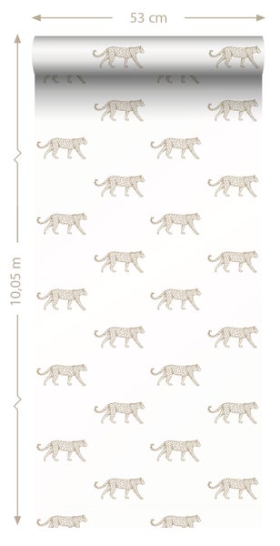 ESTAhome Tapete Panter Weiß und Beige - 53 cm x 10.05 m - 139771