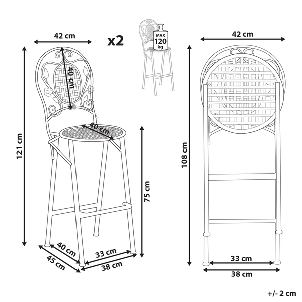 Garten-Barhocker 2er Set BIVIO klappbar Metall Hellgrün