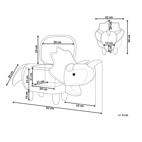 Maße des Kindersessels im Dinosaurierdesign