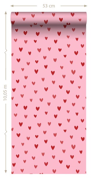ESTAhome Tapete Herzchen Rosa und Rot - 50 x 900 cm - 131633