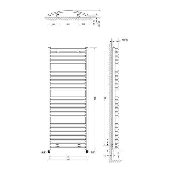 Badheizkörper Schulte Europa 1535x600 mm mattschwarz, EP281535 68