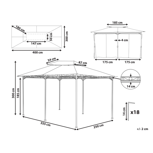 Pavillon COLOS Metall 400 cm 300 cm Beige