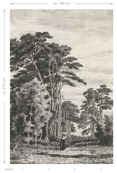 ESTAhome Fototapete bewaldete Landschaft Schwarz-Weiß - 1,86 x 2,79 m - 158886