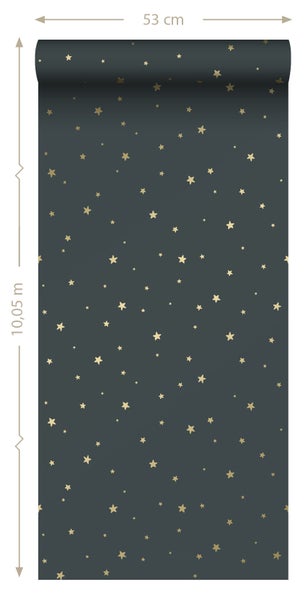 ESTAhome Tapete kleine Sterne Graublau und Gold - 53 cm x 10.05 m - 139261