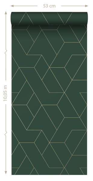 ESTAhome Tapete grafische Linien Grün und Gold - 50 x 900 cm - 139948